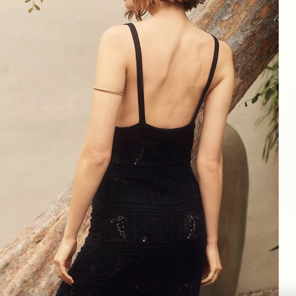 Crochet V-Neck Boho Beach Coverup Hipster Hippie Art Deco Chic Hip Midi Dress - Picture 2 of 5